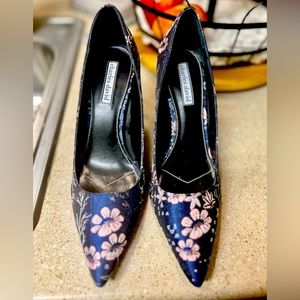 Charles David Navy Embroidered Floral Heels